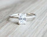 1ct Engagement Ring Radiant Cut Diamond Solitaire Design 14k White Gold Finish