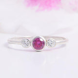0.9ct Round Cut Pink Ruby Engagement Ring Diamond Trilogy 14k White Gold Finish