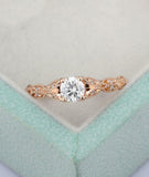 Vintage Milgrain Engagement Ring 1.5ct Round Cut Diamond 14k Rose Gold Finish