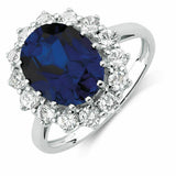 2.2ct Oval Cut Blue Sapphire Halo Floral Engagement Ring 14k White Gold Finish