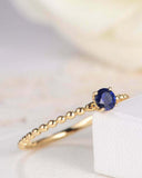 0.5ct Round Cut Blue Sapphire Beaded Ball Solitaire Ring 14k Yellow Gold Finish