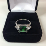 2.5ct Green Emerald Diamond Accent Trilogy Engagement Ring 14k White Gold Finish