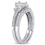 5Ct Emerald Cut Diamond Bridal Set Wed Band Solitaire Ring 14K White Gold Finish