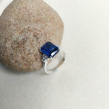 2ct Engagement Ring Emerald Cut Blue Sapphire Diamond Petite 14k White Gold Over