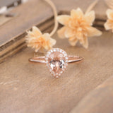 1ct Pear Cut Simulated Peach Morganite Halo Engagement Ring 14k Rose Gold Plated