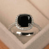 2ct Engagement Ring Cushion Cut Black Diamond Halo Design 14k White Gold Finish