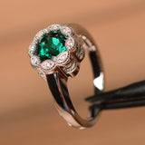 1ct Round Cut Green Emerald Flower Solitaire Engagement Ring 14k White Gold Over
