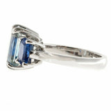 3ct Emerald Cut Diamond Blue Sapphire Accents Trilogy Ring 14k White Gold Finish