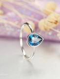 0.5ct Bezel Set Solitaire Ring Pear Cut London Blue Topaz 14k White Gold Finish