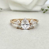 2ct Pear Cut Diamond Engagement Ring Marquise Leaf Accents 14k Yellow Gold Over
