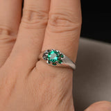 1ct Round Cut Green Emerald Floral Solitaire Engagement Ring 14k White Gold Over