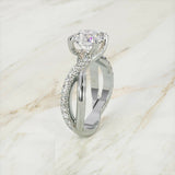 4Ct Round Cut Diamond Cross Split Shank Engagement Ring 14K White Gold Finish