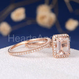 2ct Emerald Cut Simulated Morganite Half Eternity Bridal Set 14k RoseGold Plated