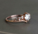 1.5ct Round Cut Diamond Engagement Ring Crown Tiara Bridal Set 14k RoseGold Over