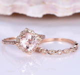 2ct Cushion Peach Morganite Vitange Floral Engagement Ring 14k Rose Gold Finish