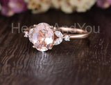 1ct Oval Cut Simulated Peach Morganite Floral Engagemet Ring 14k RoseGold Plated