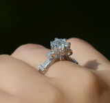 3Ct Round Cut Diamond Lotus Crown Solitaire Engagement Ring 14K White Gold Over