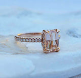 1.2ct Engagement Ring Radiant Cut Peach Morganite Hidden Halo 14k Rose Gold Over