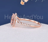 3ct Radiant Cut Simulated Morganite Halo Engagement Ring 14k Rose Gold Plated