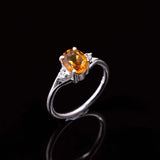 0.45ct Oval Cut Yellow Citrine Trilogy Split Shank Ring 14k White Gold Finish