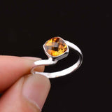 0.3ct Engagement Ring Cushion Cut Yellow Citrine Swirl Twist 14k White Gold Over
