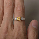 1.5ct Asscher Cut Yellow Citrine Engagement Ring 14k White Gold Finish Trilogy