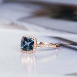 1.5ct Cushion Cut London Blue Topaz Engagement Ring Halo 14k Rose Gold Finish