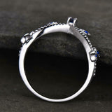 0.5ct Wedding Band Round Cut Blue Sapphire Curved Leaf Bridal 14k WhiteGold Over