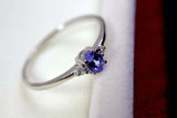 0.3ct Engagement Ring Oval Cut Tanzanite Trilogy Minimalist 14k White Gold Over