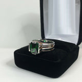 1ct Green Emerald Wide Solitaire Women Engagement Ring 14k White Gold Finish