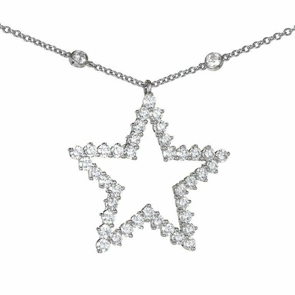 2ct Round Cut VVS1D Diamond Pendant Star Design 14k White Gold Finish NO CHAIN