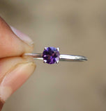 0.5ct Round Cut Purple Amethyst Solitaire Minimalist Ring 14k White Gold Finish