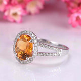 2.2ct Oval Cut Yellow Citrine Engagement Ring Split Shank 14k White Gold Finish