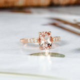 1.5ct Oval Cut Peach Morganite Engagement Ring Diamond Accents 14k RoseGold Over