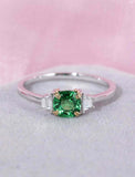1ct Round Green Emerald Engagement Ring Trilogy Minimalist 14k White Gold Finish