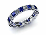 1.5ct Princess Cut Blue Sapphire Eternity Wedding Band Ring 14k WhiteGold Finish