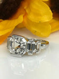 1.5ct Asscher Cut VVS1 Diamond Five Stone Engagement Ring 14k White Gold Finish