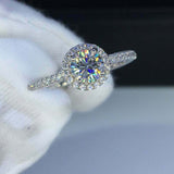1.5ct Round Cut VVS1D Diamond Engagement Ring Halo Women 14k White Gold Finish