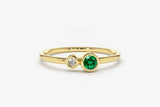 0.4ct Round Cut Green Emerald Two Stone Minimalist Ring 14k Yellow Gold Finish