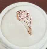 1ct Oval Cut Simulated Peach Morganite Floral Leaf Halo Ring 14k RoseGold Plated