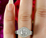 3ct Round Cut VVS1 Diamond Halo Milgrain Engagement Ring 14k White Gold Finish