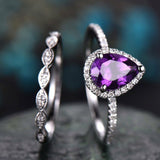 2Ct Pear Purple Amethyst Bridal Set Vintage Engagement Ring 14K White Gold Over