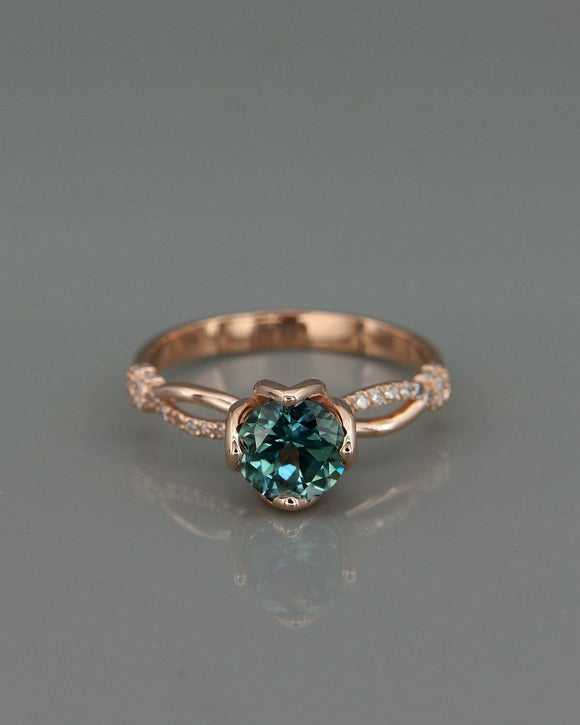 1.25Ct Round Cut London Blue Topaz Split Band Solitaire Ring 14K Rose Gold Over