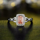 2.15ct Emerald Cut Peach Morganite Halo Split Shank Ring 14k White Gold Finish