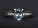 2.3ct Engagement Ring Oval Cut Aquamarine Diamond Accent 14k White Gold Finish