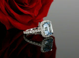 2.3ct Emerald Blue Aquamarine Halo Solitaire Engagement Ring 14k White Gold Over