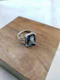 2ct Engagement Ring Emerald Cut London Blue Topaz Split Shank 14k WhiteGold Over