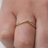 0.1ct Round Cut Moissanite Curved Minimalist Wed Band 14k Yellow Gold Plated