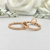 1.55ct Engagement Ring Round Cut Peach Morganite Bridal Set 14k Rose Gold Finish