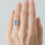 2ct Emerald Cut Blue Aquamarine Engagement Ring Diamond Halo 14k White Gold Over